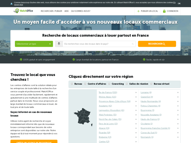 Screenshot du site : Trouvez le local de vos rêves grâce à MatchOffice