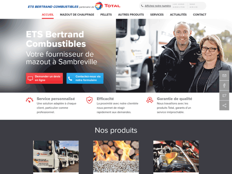 Screenshot du site : Bertrand Combustibles