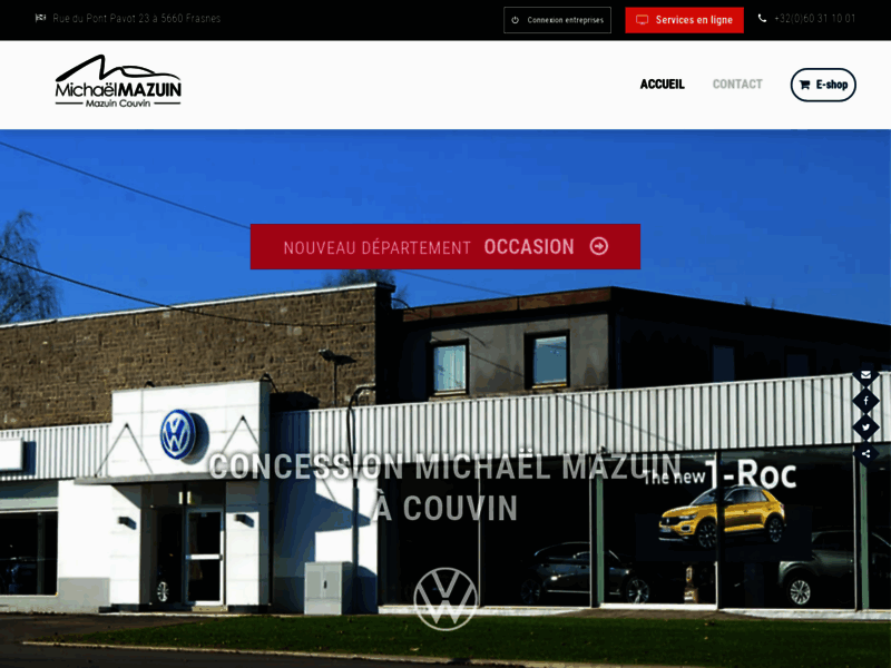 Screenshot du site : Concessionnaire Volkswagen Mazuin à Couvin
