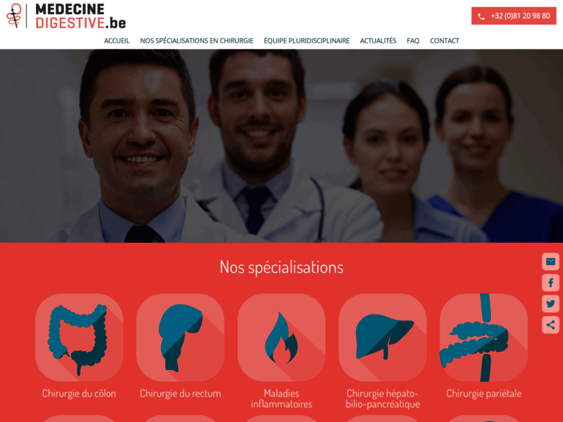 Screenshot du site : Service de Médecine digestive Saint-Luc (Bouge)