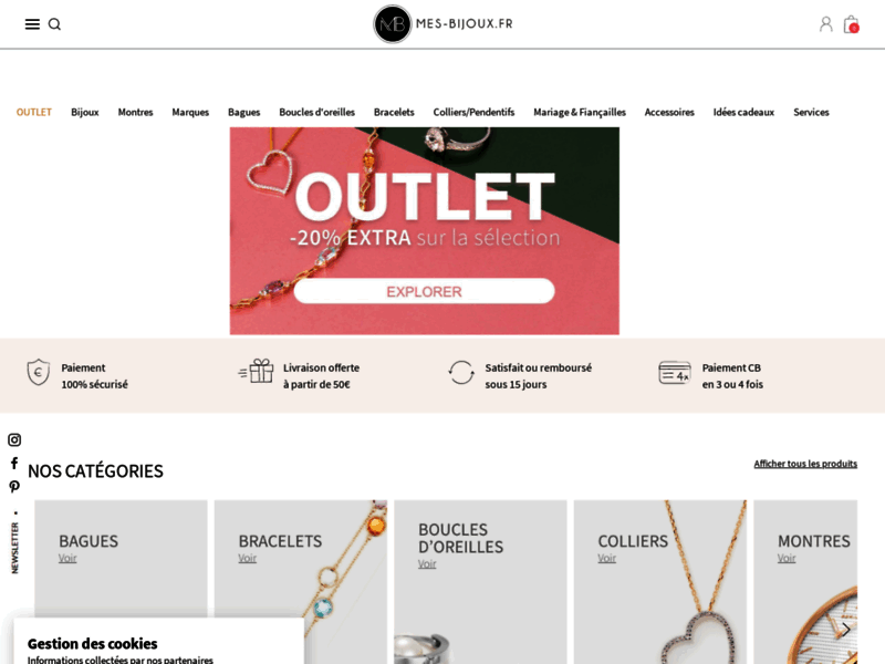 Screenshot du site : Boutique de bijoux et montres