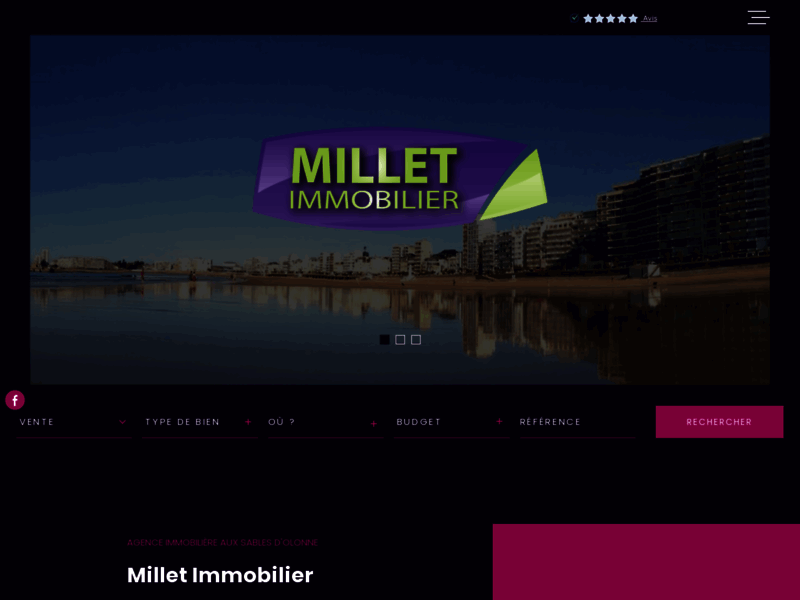 Screenshot du site : Millet immobilier en Vendée