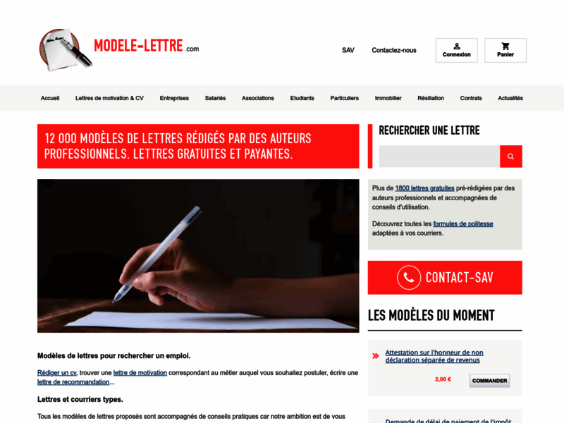 Screenshot du site : Modele-Lettre.com