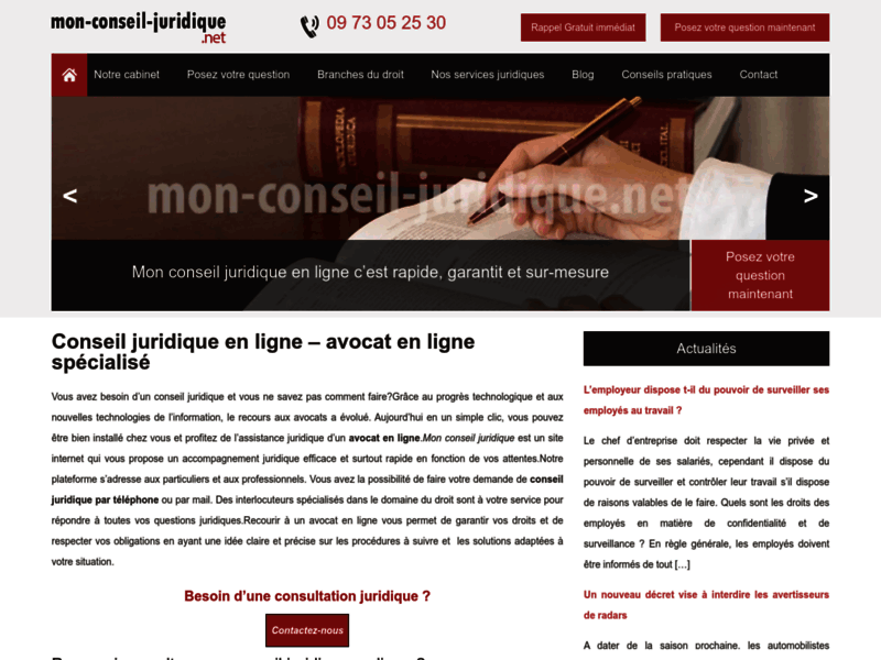 Screenshot du site : Conseil juridique sur mesure