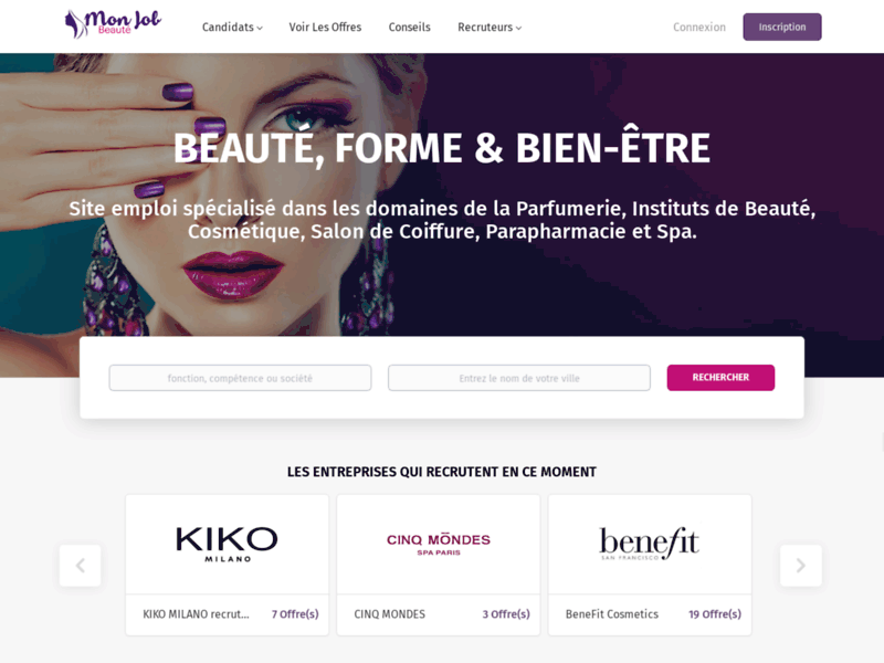 Screenshot du site : Beauté job et spa job