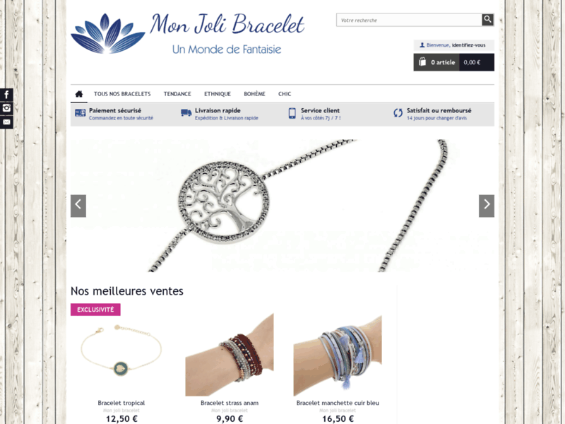 Screenshot du site : Mon Joli Bracelet