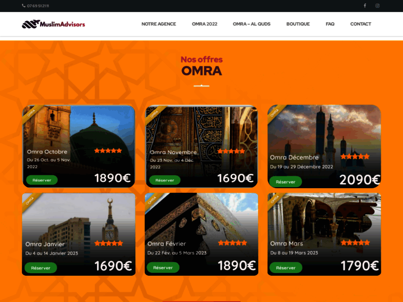 Screenshot du site : Agence Omra Muslim advisors
