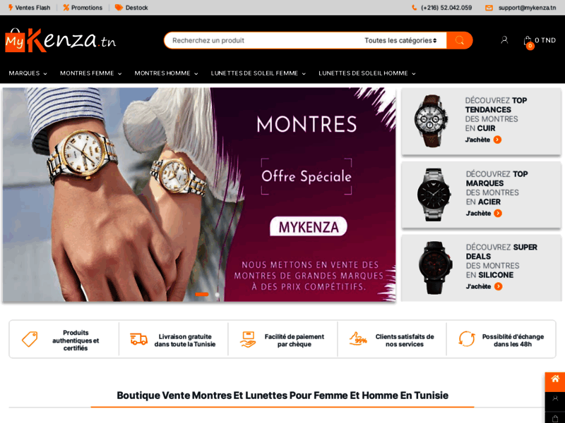 Screenshot du site : mykenza - Vente Montres et Lunettes en Tunisie