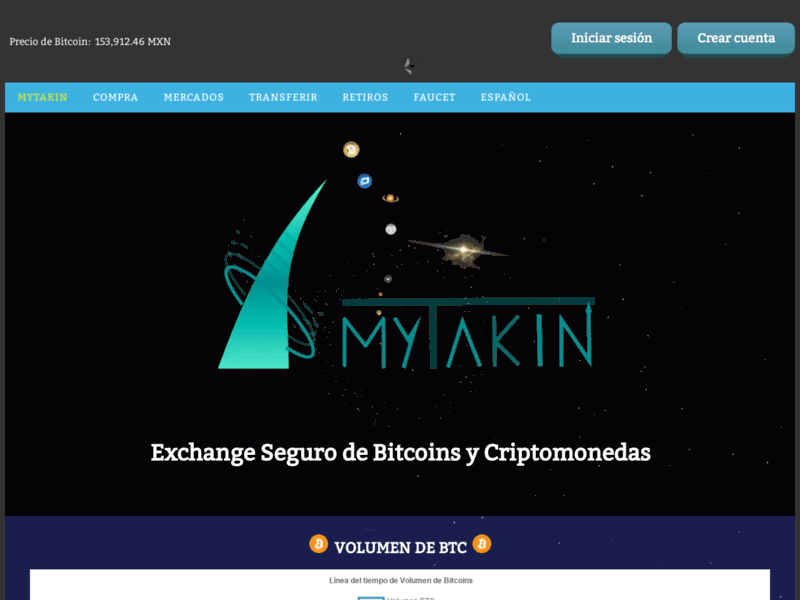 Site screenshot : MyTakin, intercambio de criptomonedas