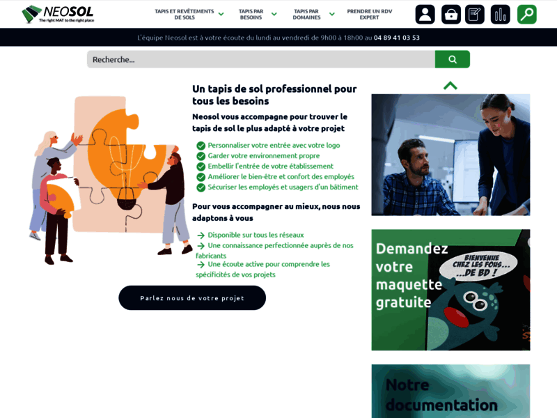 Screenshot du site : NeoSol - Vente en ligne de tapis pro