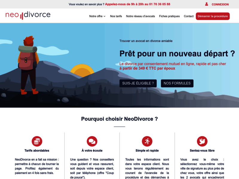 Screenshot du site : NeoDivorce : réseau d'avocats en divorce amiable
