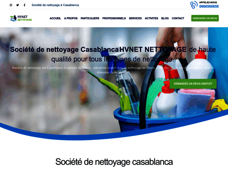 Screenshot du site : Société de nettoyage Casablanca | HVNET NETTOYAGE