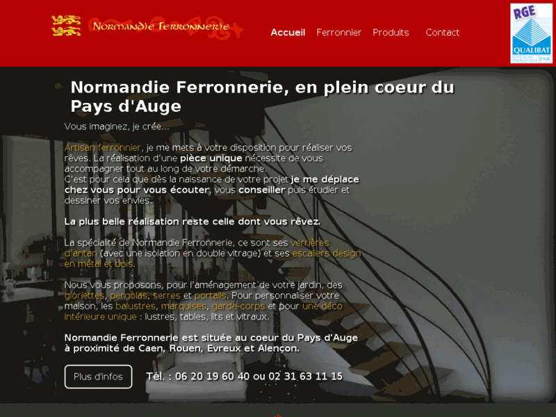 Screenshot du site : Normandie Ferronnerie - artisan ferronnier à Caen