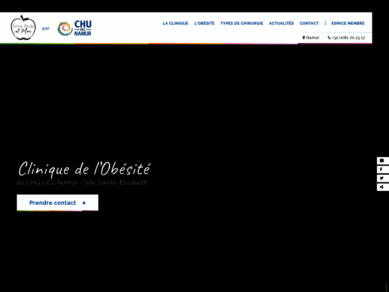 Screenshot du site : Clinique de l'obésité du CHU UCL Namur