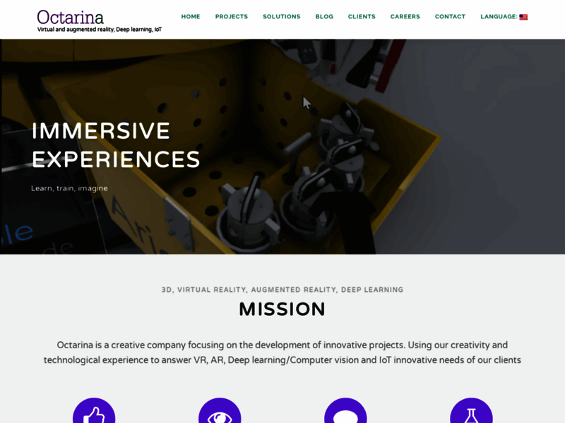Screenshot du site : Octarina, réalité virtuelle et augmentée, IoT