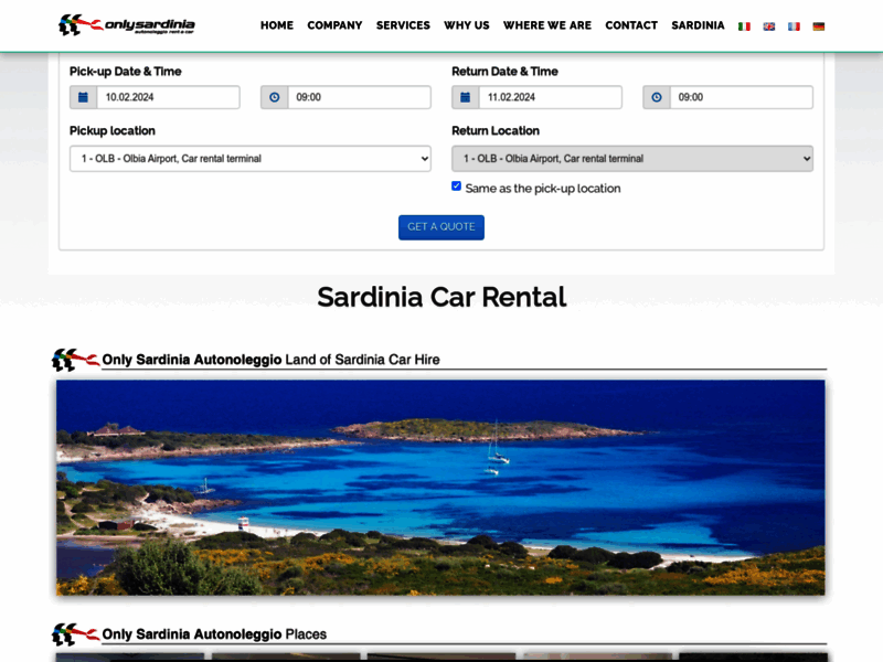Screenshot du site : Only Sardinia Autonoleggio