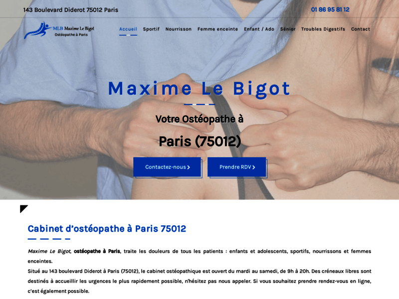 Screenshot du site : Cabinet d’ostéopathe pour nourrisson à Paris