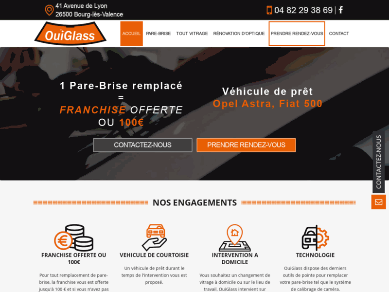 Screenshot du site : Changement de pare-brise à Valence