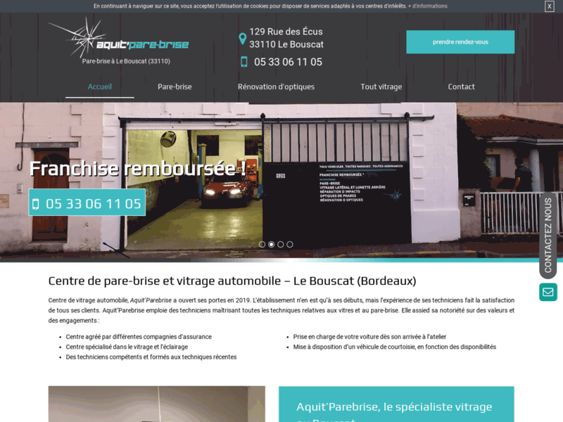Screenshot du site : Center de pare-brise à Bordeaux