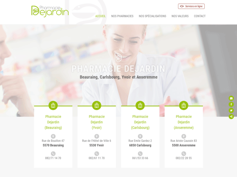 Screenshot du site : Pharmacies Dejardin