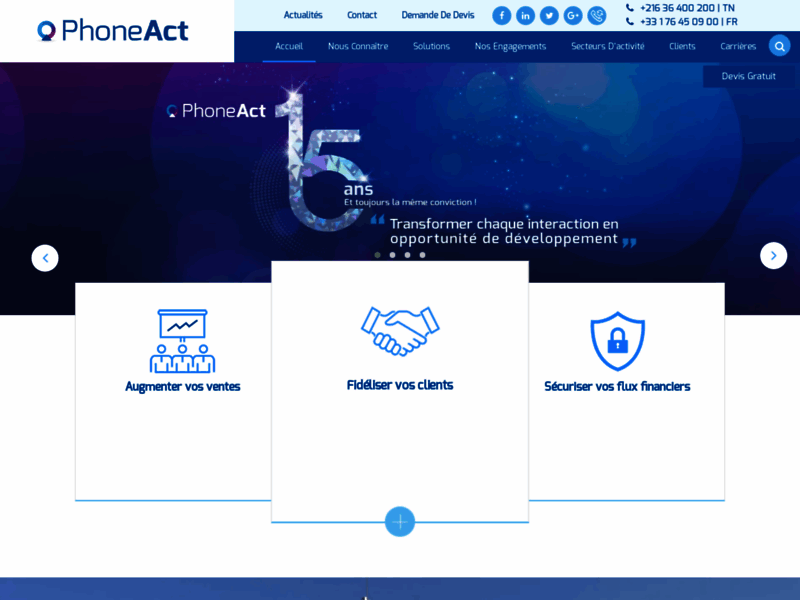 Screenshot du site : Création de trafic centre d appel Phoneact