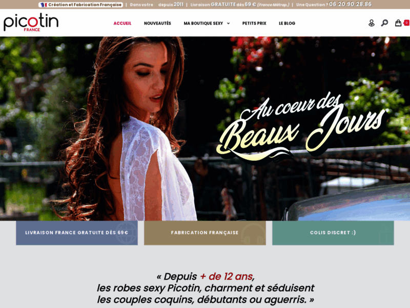 Screenshot du site : PICOTIN, boutique n°1 de robe sexy made in France