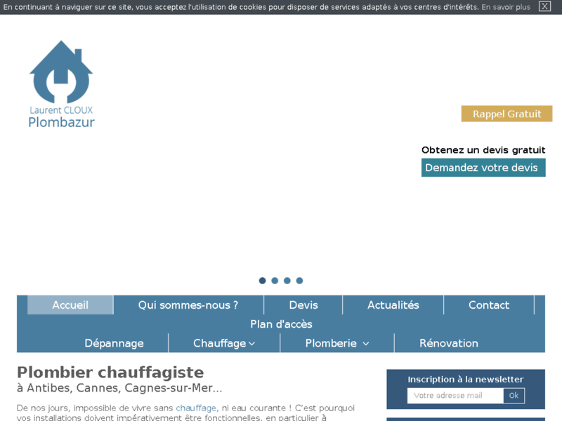 Screenshot du site : Chauffagiste à Antibes (06) - Plombazur