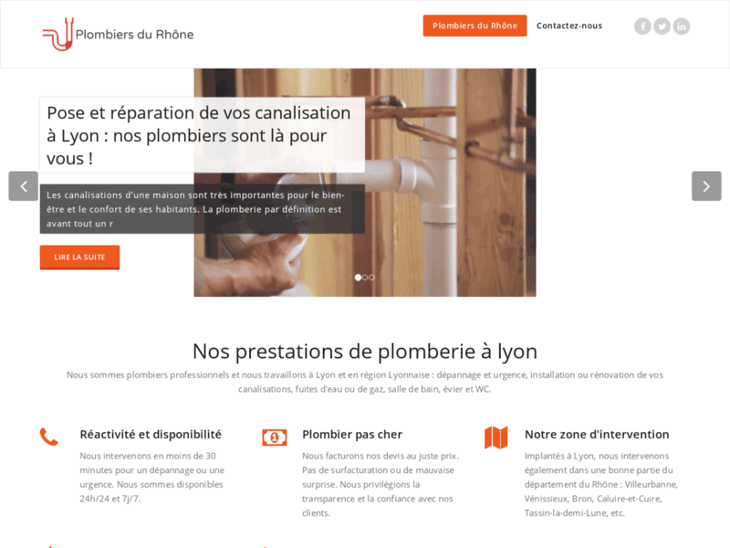Screenshot du site : Plombiers du Rhône : Plomberie à Lyon
