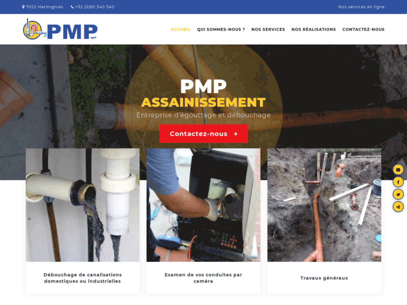 Screenshot du site : PMP Assainissement et Débouchage