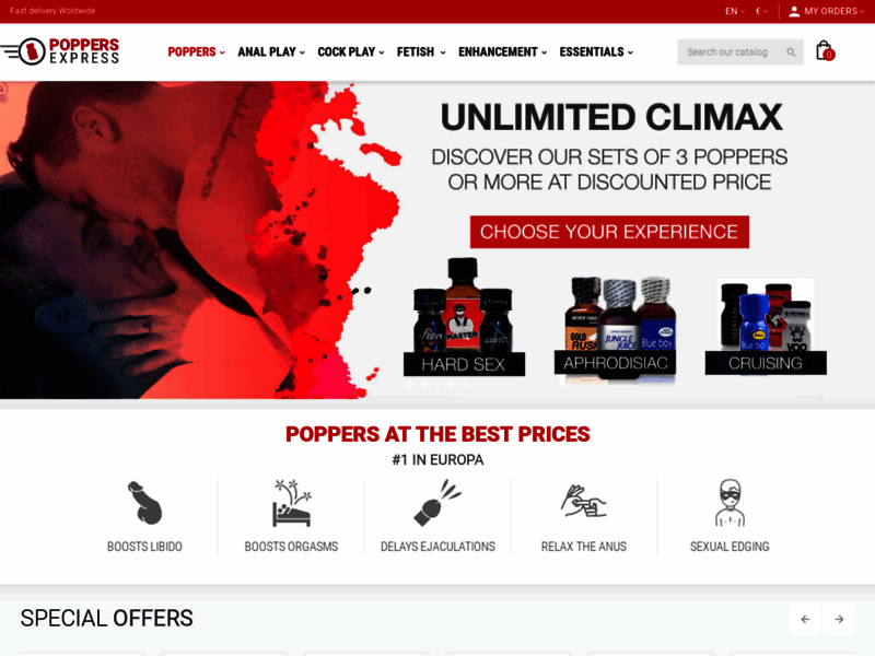 Screenshot du site : Boutique poppers et aphrodisiaques