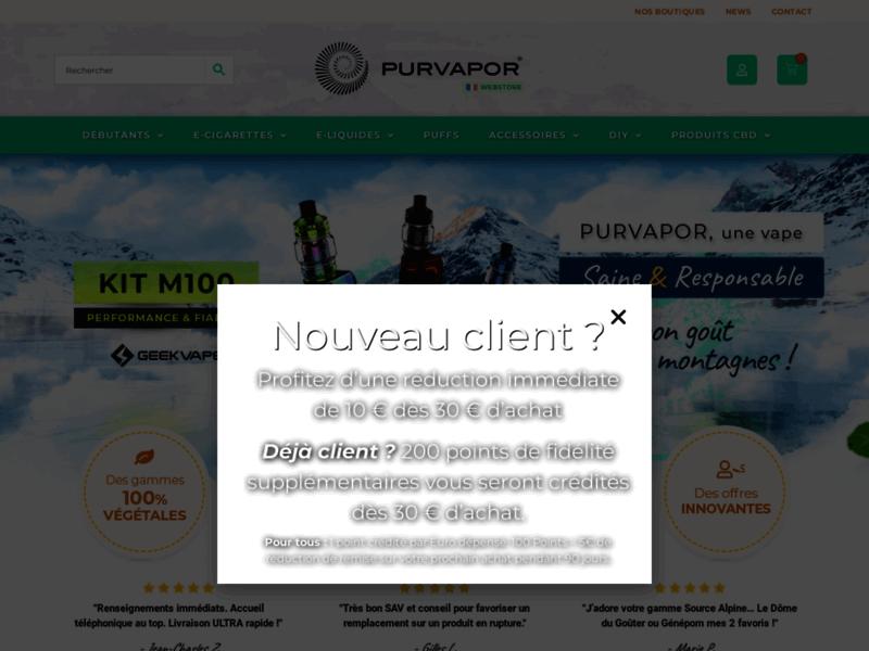 Screenshot du site : Purvapor e-cigarette Annecy