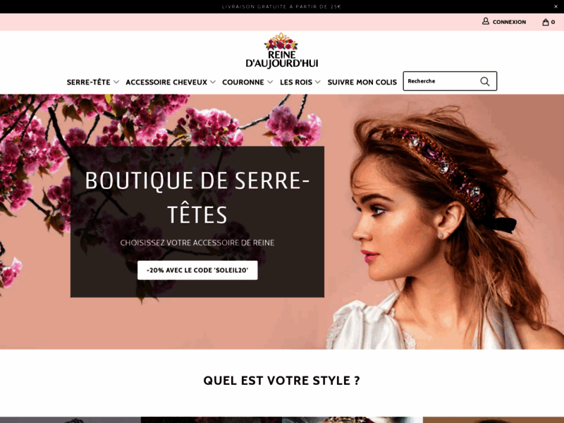 Screenshot du site : Bandeaux femme, headbands et barrettes cheveux