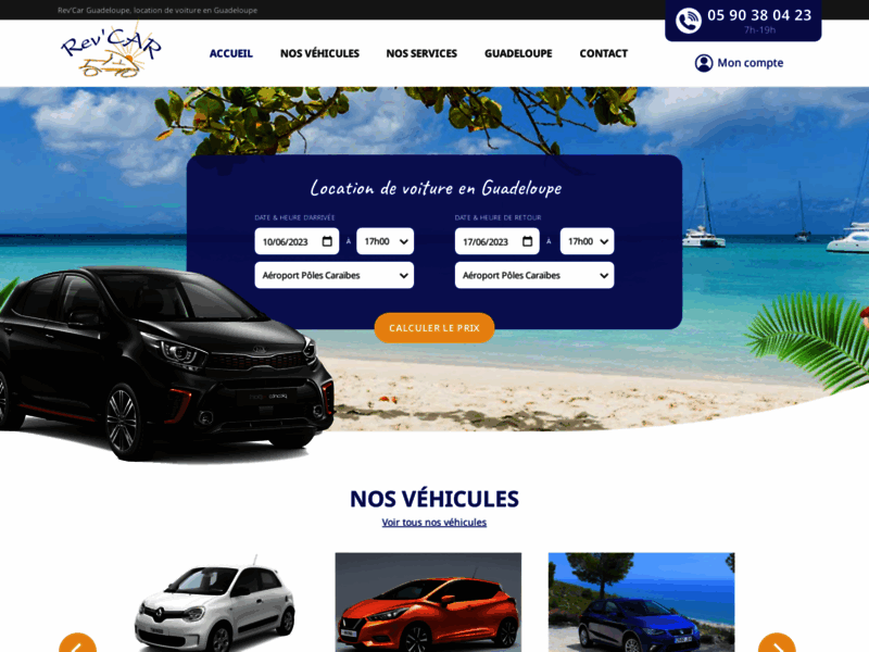 Screenshot du site : Location auto Guadeloupe - Rev'car