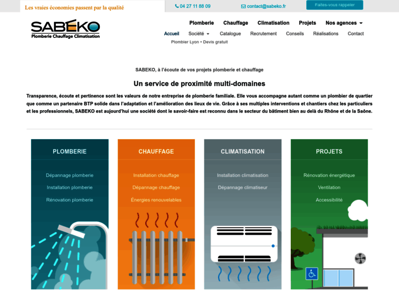 Screenshot du site : SABEKO, plombier-chauffagiste dans le Grand Lyon