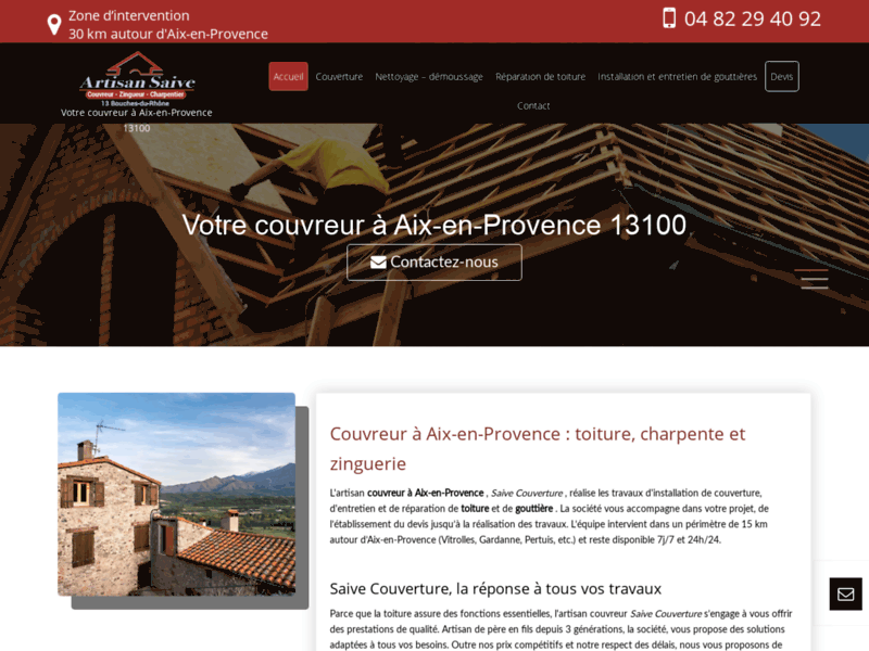 Screenshot du site : Réparation de toiture à Aix en Provence (13100)