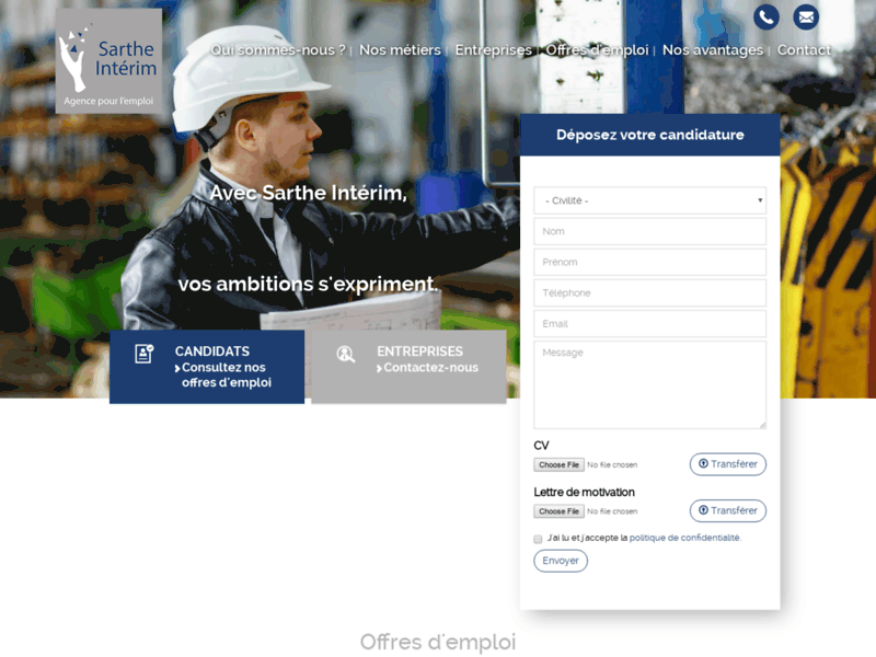 Screenshot du site : Trouvez un emploi dans la Sarthe