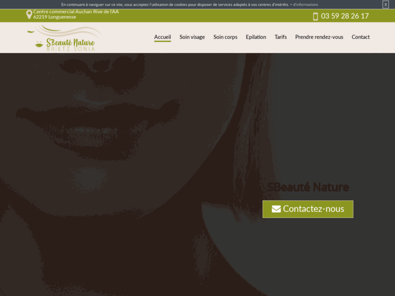 Screenshot du site : Epilation pour femme à Longuenesse -SBeauté Nature