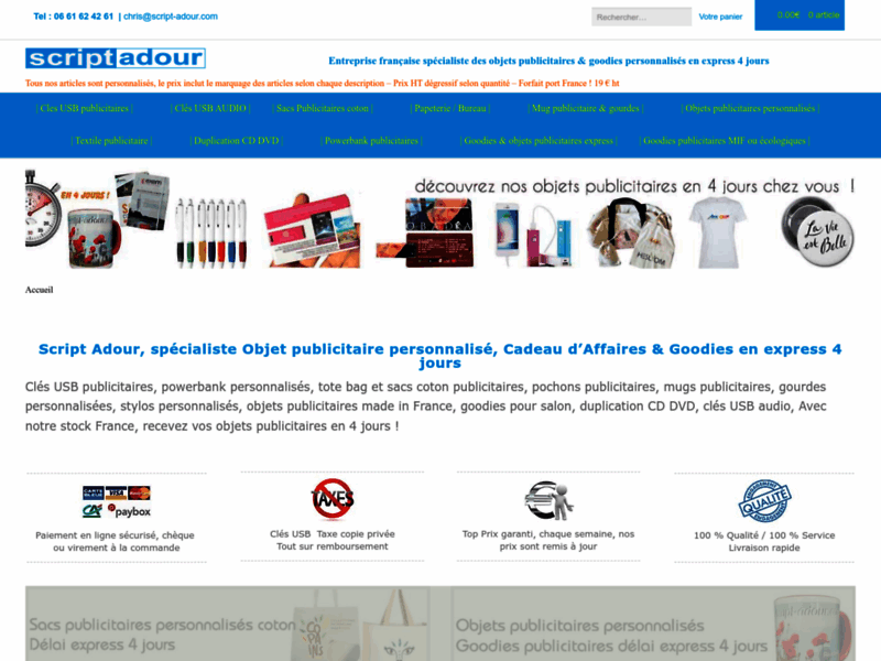 Screenshot du site : Script Adour - Sac coton publicitaire
