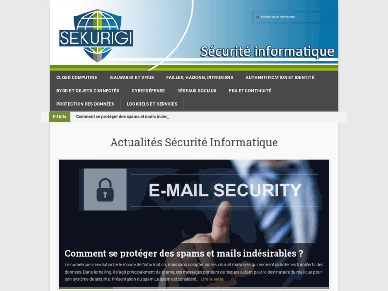 Screenshot du site : Sekurigi, blog d'actualités sécurité informatique