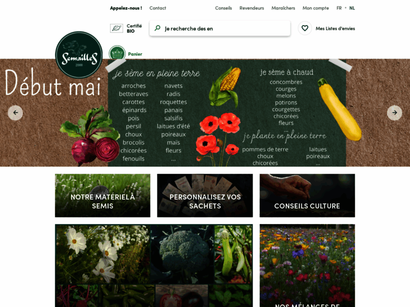 Screenshot du site : Semailles - artisan semancier