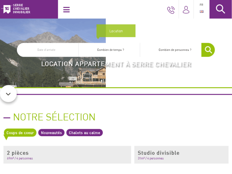 Screenshot du site : Serre Chevalier Immobilier - Location appartement