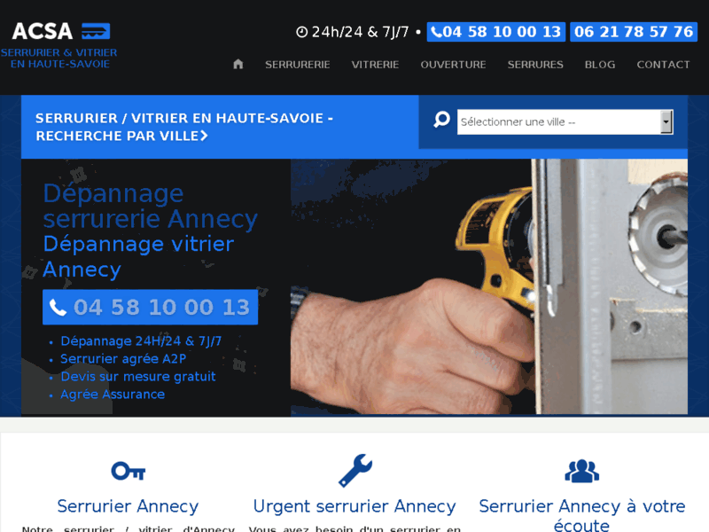 Screenshot du site : ACSA : serrurier dépannage Annecy Haute-Savoie