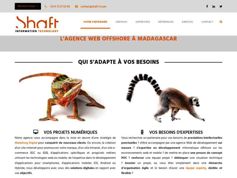 Screenshot du site : Shaft : une agence de développement mobile et web