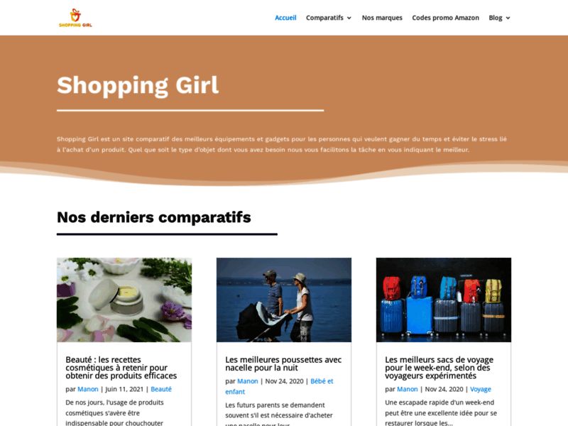 Screenshot du site : Shopping Girl : comparatif équipements, gadgets