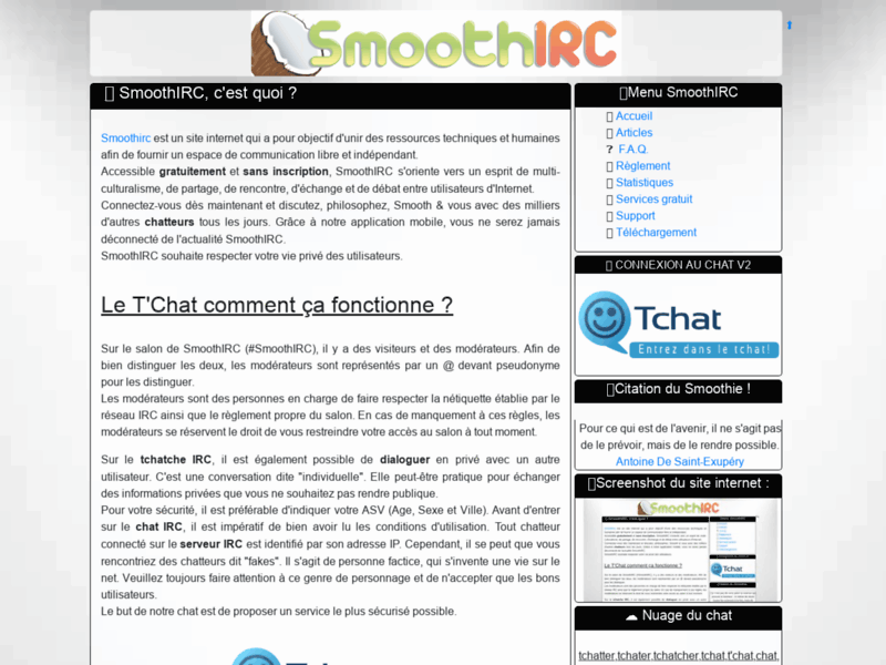 Screenshot du site : SmoothIRC c'est quoi ?