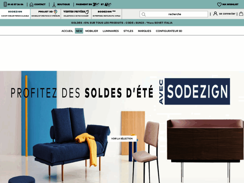 Screenshot du site : Meubles design pour aménager un salon