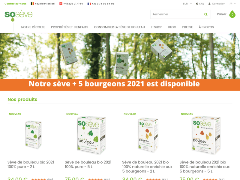 Screenshot du site : Sève de bouleau Sosève