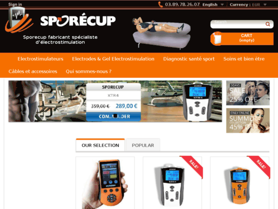 Sporecup.fr, équipements d'électrostimulation et de diagnostic