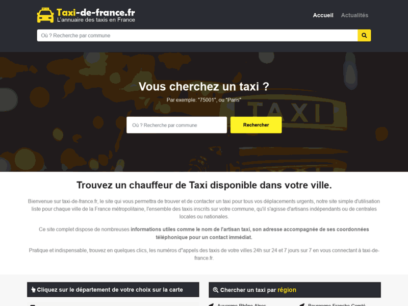 Screenshot du site : Réserver un taxi par Téléphone Partout en France