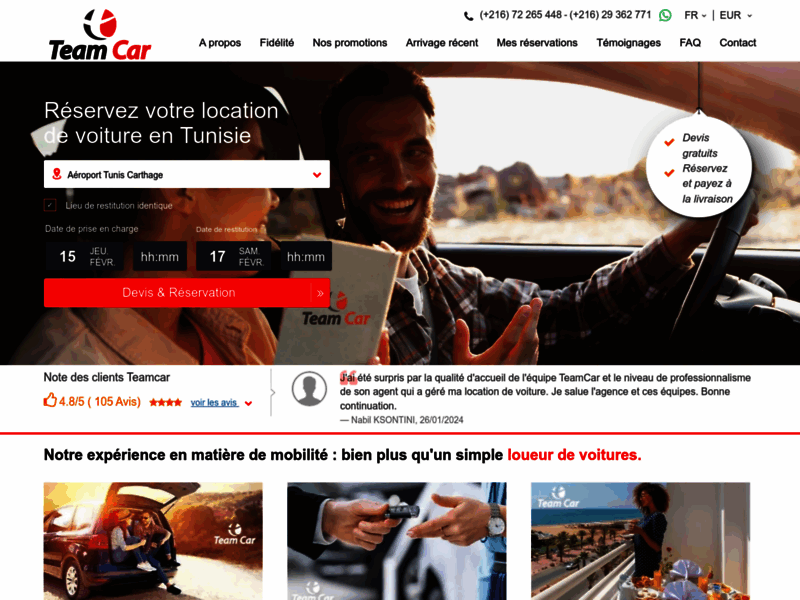 Screenshot du site : Team car Location de voitures pas cher en Tunisie